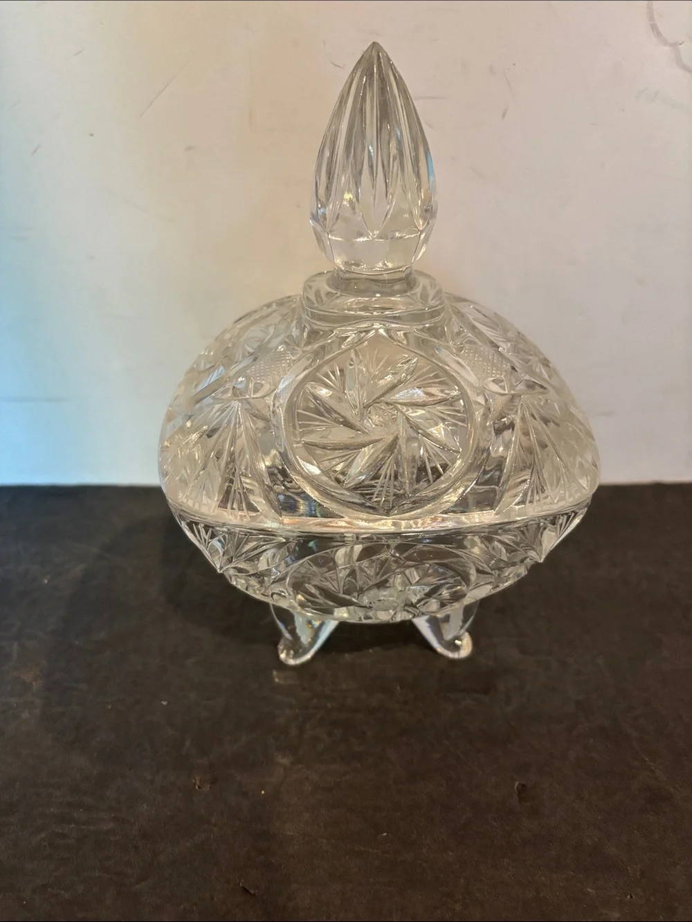 Lausitzer 24% Lead Crystal Glass Square Footed Lidded Candy Dish Starburst
